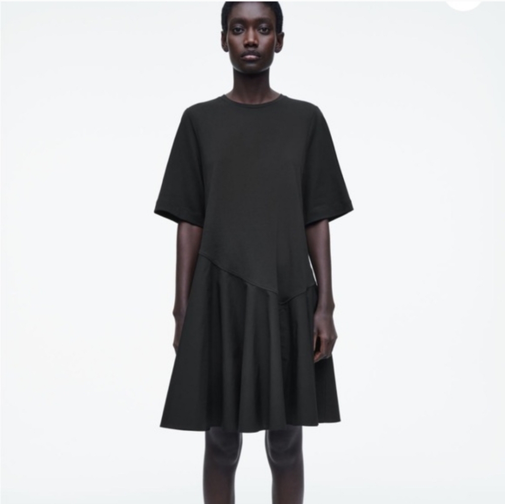 COS black asymmetrical tiered dress short sleeve minimalist casual Large